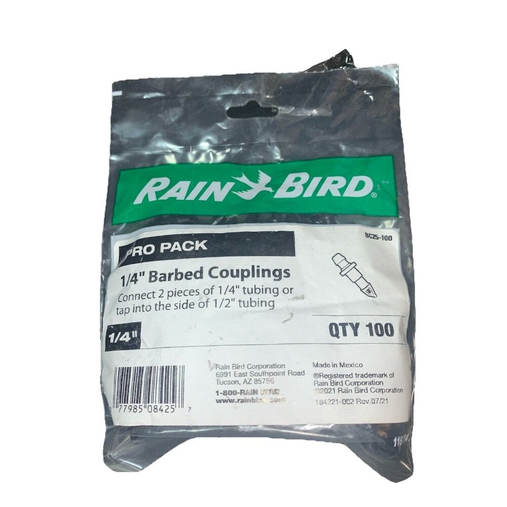 RAIN BIRD BC25-100 PRO PACK 1/4" Barbed Coupling - 100 Pieces